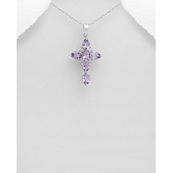 Pendentif croix argent 925 orné d'améthyste