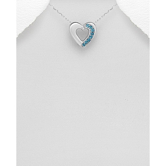 Pendentif cœur argent 925, orné de topaze blue London