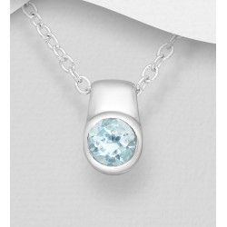 Pendentif solitaire argent 925, orné d'une Topaze bleu ciel