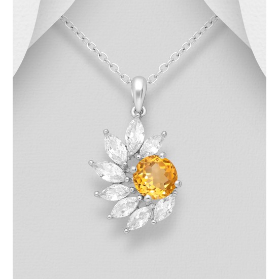 Pendentif argent 925, décoré avec Citrine et CZ