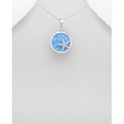 Pendentif étoile de mer en argent 925 orné d'une opale créée en laboratoire