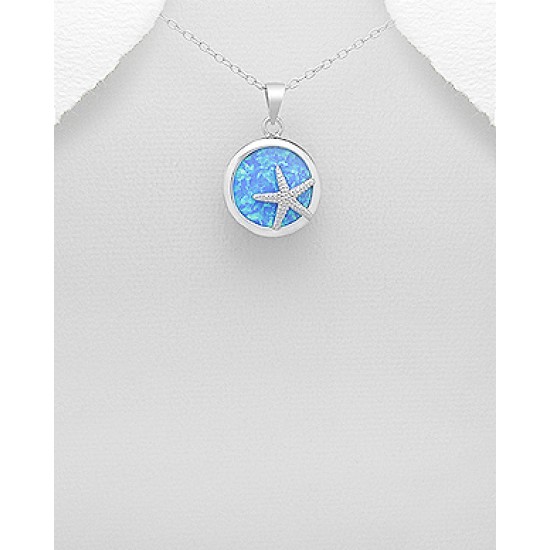 Pendentif étoile de mer en argent 925 orné d'une opale créée en laboratoire