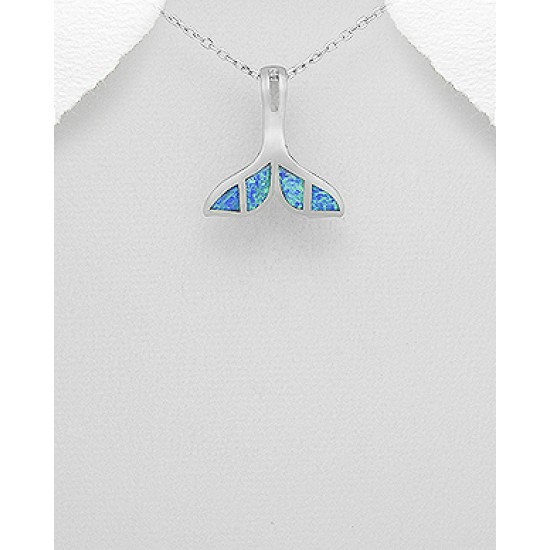 Pendentif queue de baleine en argent 925 orné d'une opale créée en laboratoire