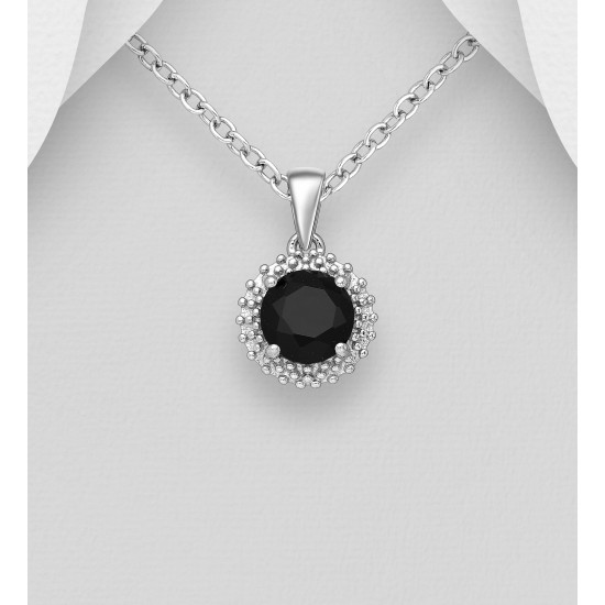 Pendentif argent 925 Rhodié orné de diamants simulés CZ Noir