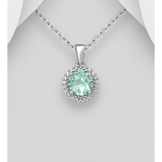 Pendentif argent 925 Rhodié orné de diamants simulés CZ Vert clair