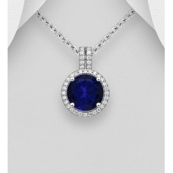 Pendentif halo argent 925 orné de diamants simulés CZ Bleu