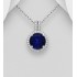 Pendentif halo argent 925 orné de diamants simulés CZ Bleu