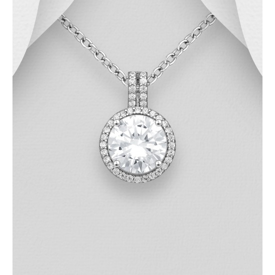 Pendentif halo argent 925 orné de diamants simulés CZ Blanc