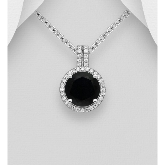 Pendentif halo argent 925 orné de diamants simulés CZ Noir