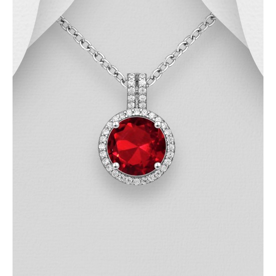 Pendentif halo argent 925 orné de diamants simulés CZ Rouge