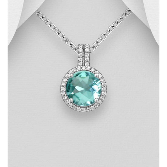 Pendentif halo argent 925 orné de diamants simulés CZ Vert clair