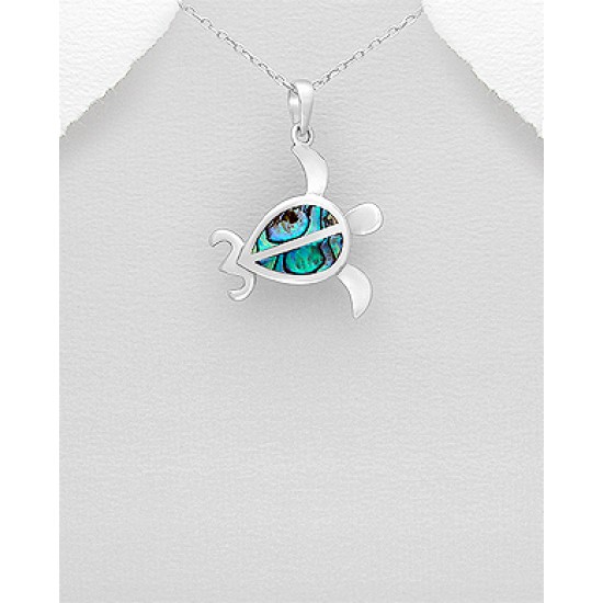 Pendentif argent 925 avec tortue en abalone