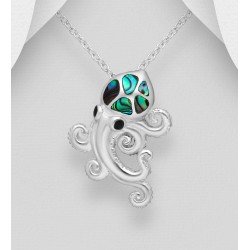  Pendentif  en argent 925 Octopus en abalone