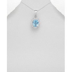 Pendentif en argent 925, décoré de Topaze bleu ciel et CZ