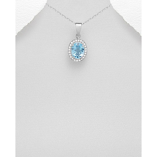 Pendentif en argent 925, décoré de Topaze bleu ciel et CZ