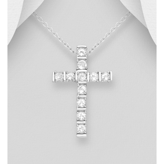 Pendentif croix en argent 925, orné de Topaze blanche